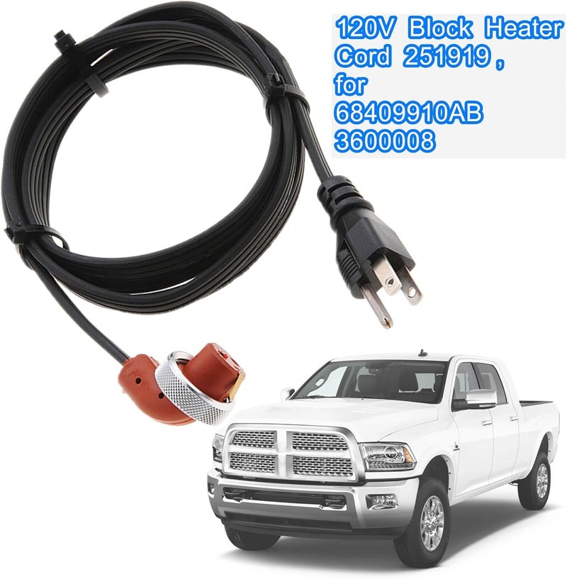 LDCRE 120V Block Heater Cord 251919, for Dodge Ram 2500 3500 Cummins 1989-Current 5.9 L /2007-Current 6.7 L, for 95-16 Ford 6.0 6.4 7.3 Powerstroke, Engine Block Heaters 68409910AB 3600008 - Image 2